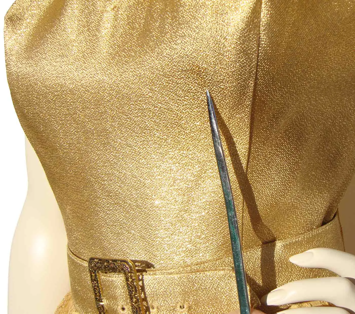 Vintage 60s Gold Dress Metallic & Lace Cocktail Party M
