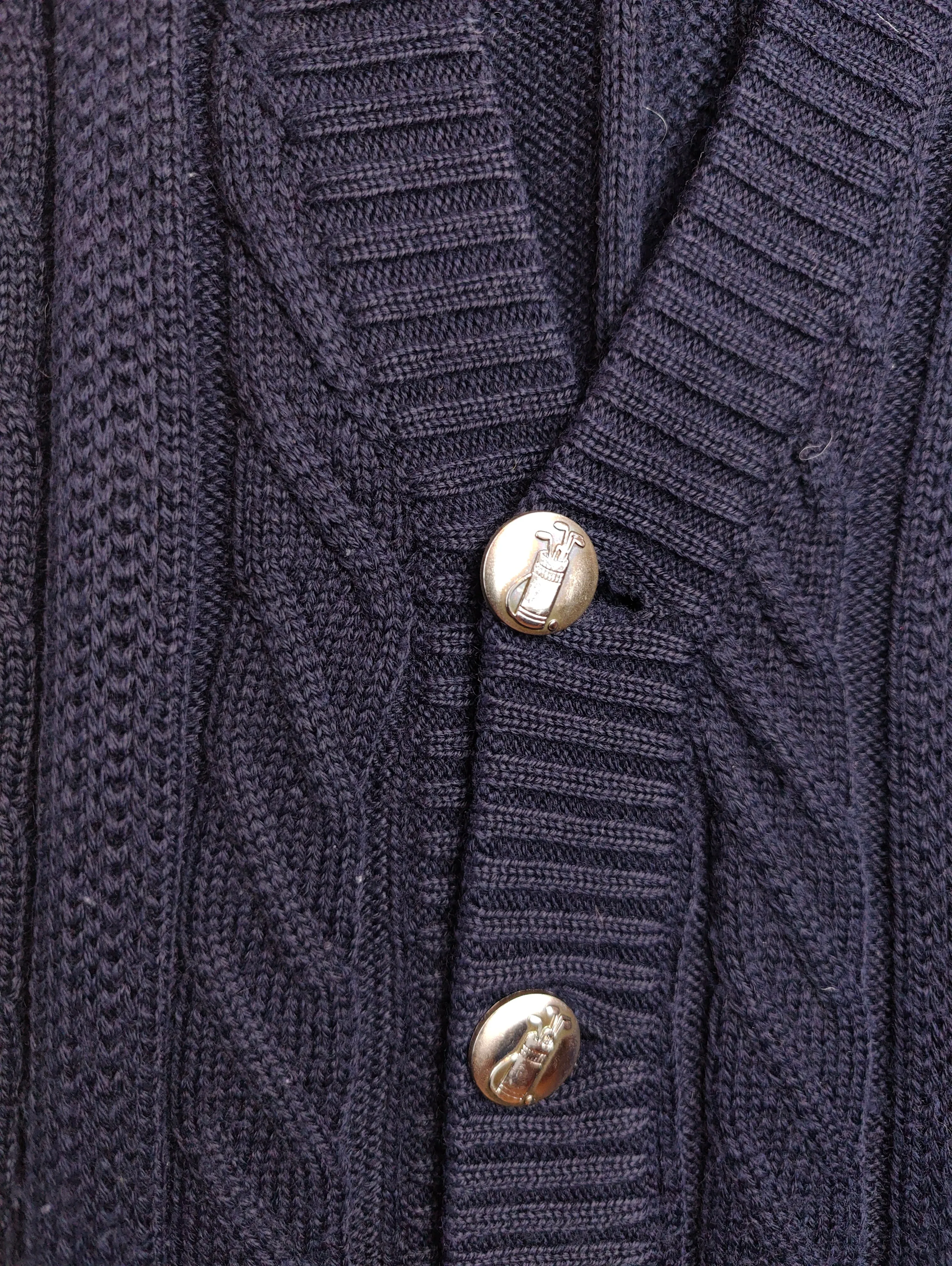 Vintage wool cardigan M | navy blue cable knit knitted golf sweater jacket women men unisex