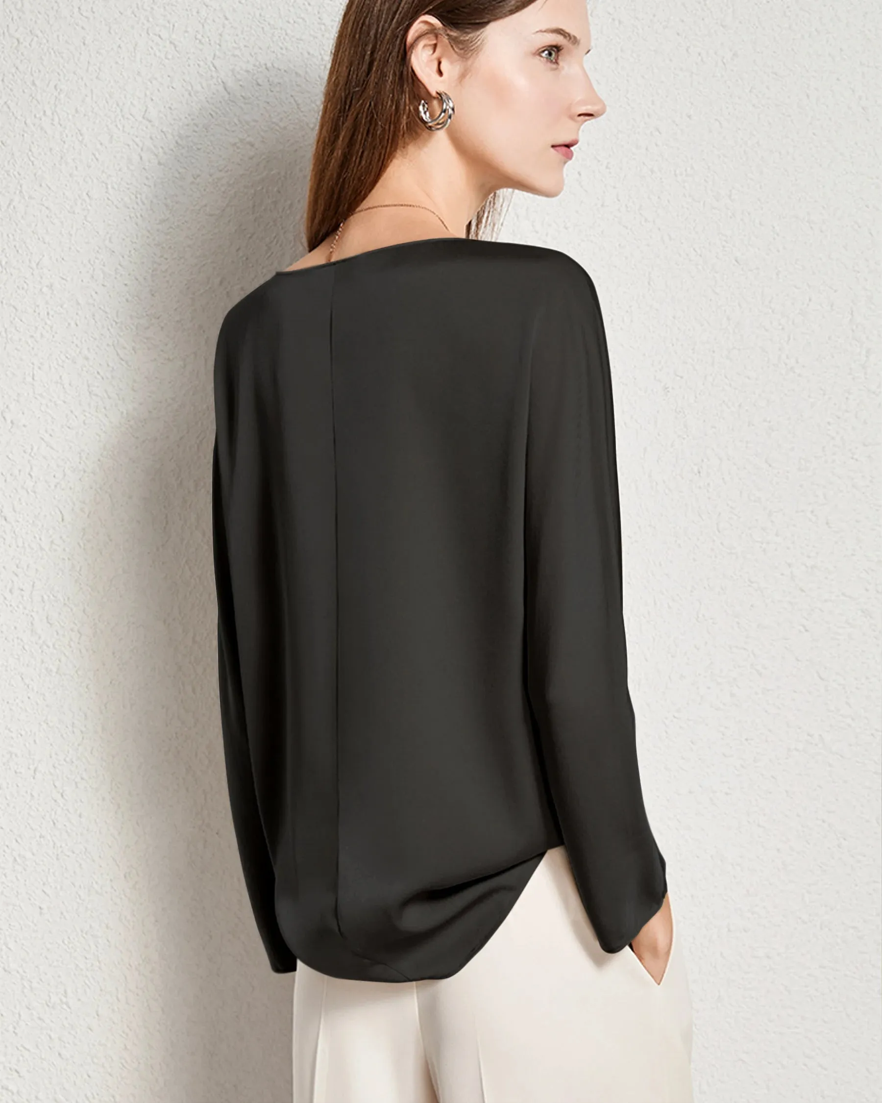 Women Basic Round Neck Silk Blouse