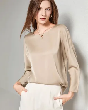 Women Basic Round Neck Silk Blouse