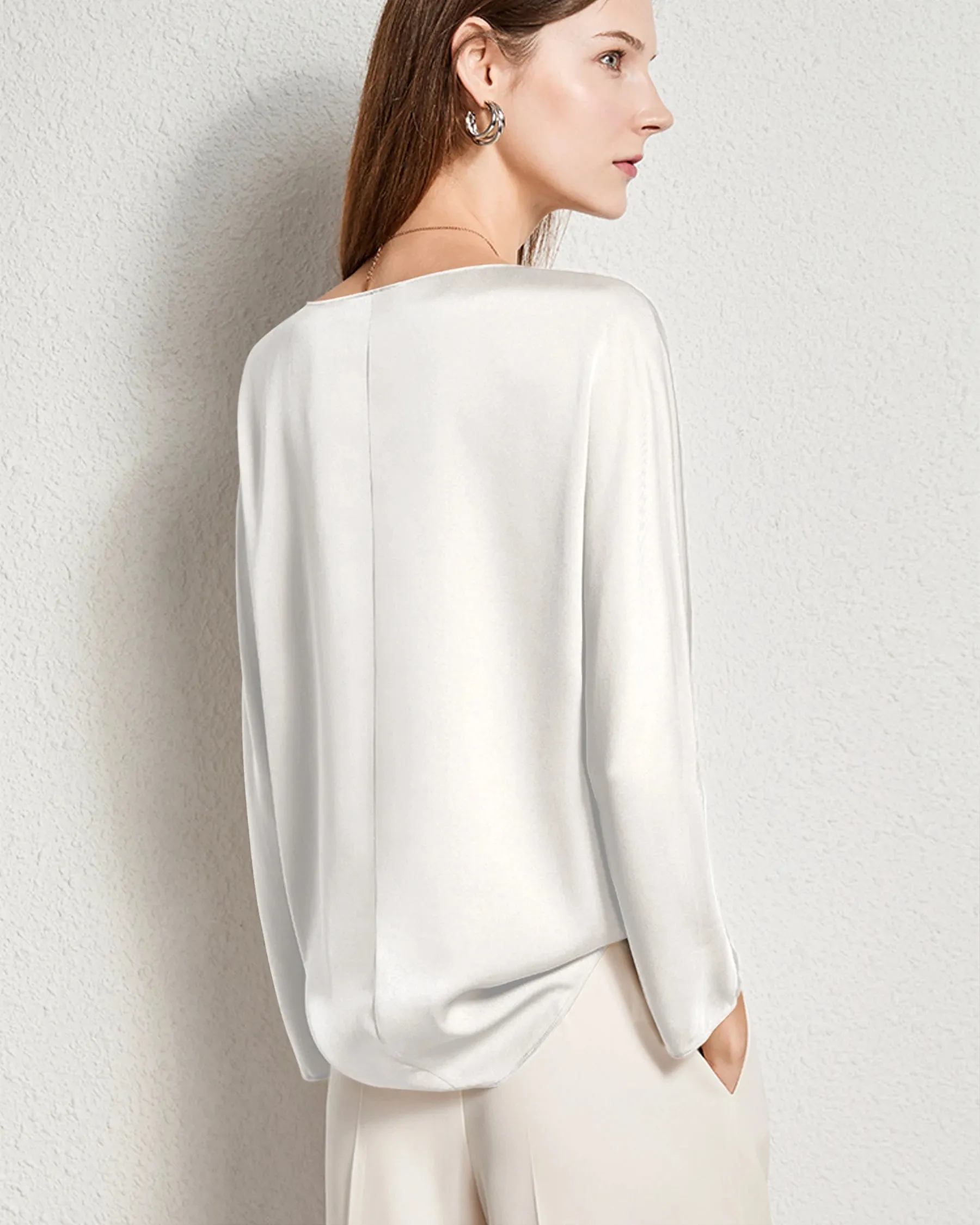 Women Basic Round Neck Silk Blouse